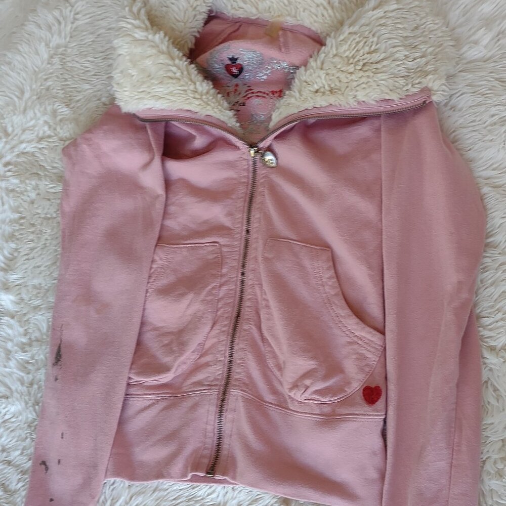 pink jacket with fluffy neck lining and bling embroidery LW
